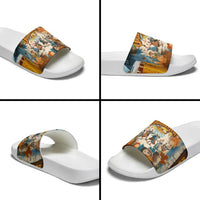 Oktoberfest Slide Sandals with Beer Mug Illustration White Diamond Pattern - Wonder Print Shop