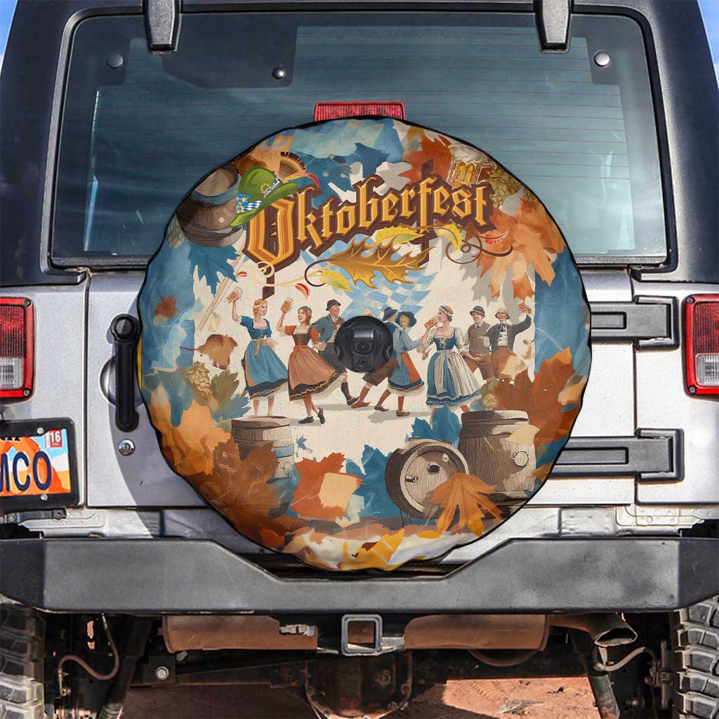 Oktoberfest Spare Tire Cover with Beer Mug Illustration White Diamond Pattern - Wonder Print Shop