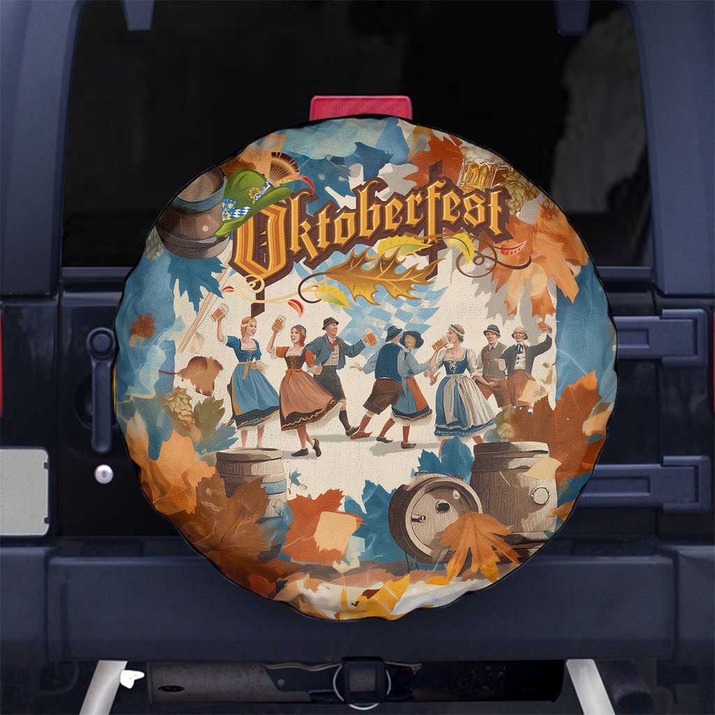 Oktoberfest Spare Tire Cover with Beer Mug Illustration White Diamond Pattern - Wonder Print Shop