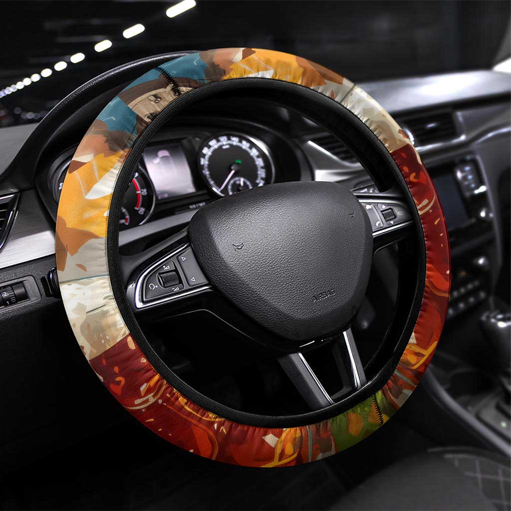 Oktoberfest Steering Wheel Cover with Beer Mug Illustration White Diamond Pattern - Wonder Print Shop