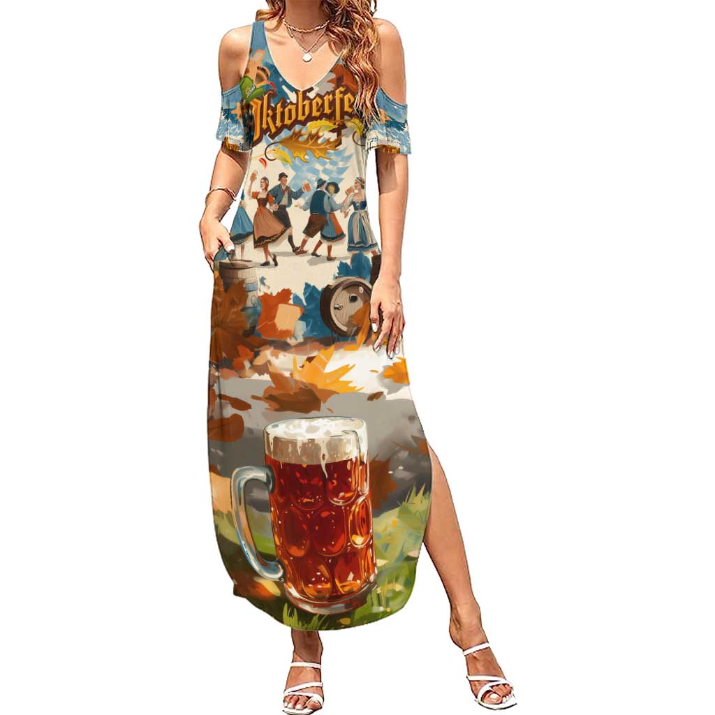 Oktoberfest Summer Maxi Dress with Beer Mug Illustration White Diamond Pattern - Wonder Print Shop