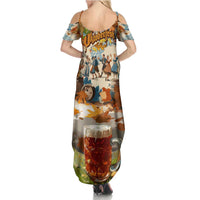 Oktoberfest Summer Maxi Dress with Beer Mug Illustration White Diamond Pattern - Wonder Print Shop