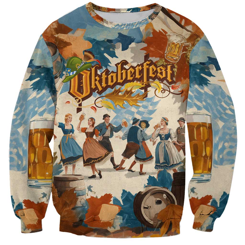 Oktoberfest Sweatshirt with Beer Mug Illustration White Diamond Pattern - Wonder Print Shop