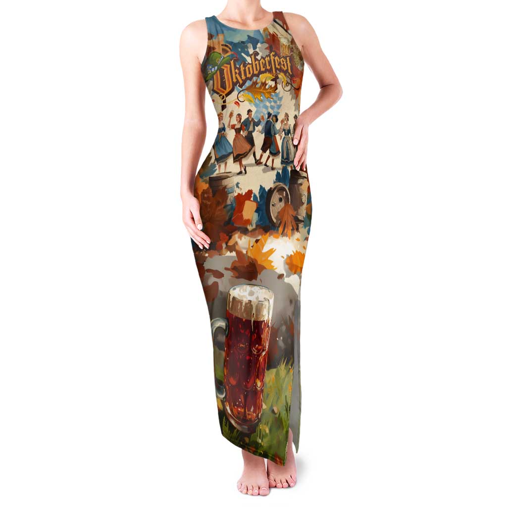 Oktoberfest Tank Maxi Dress with Beer Mug Illustration White Diamond Pattern - Wonder Print Shop