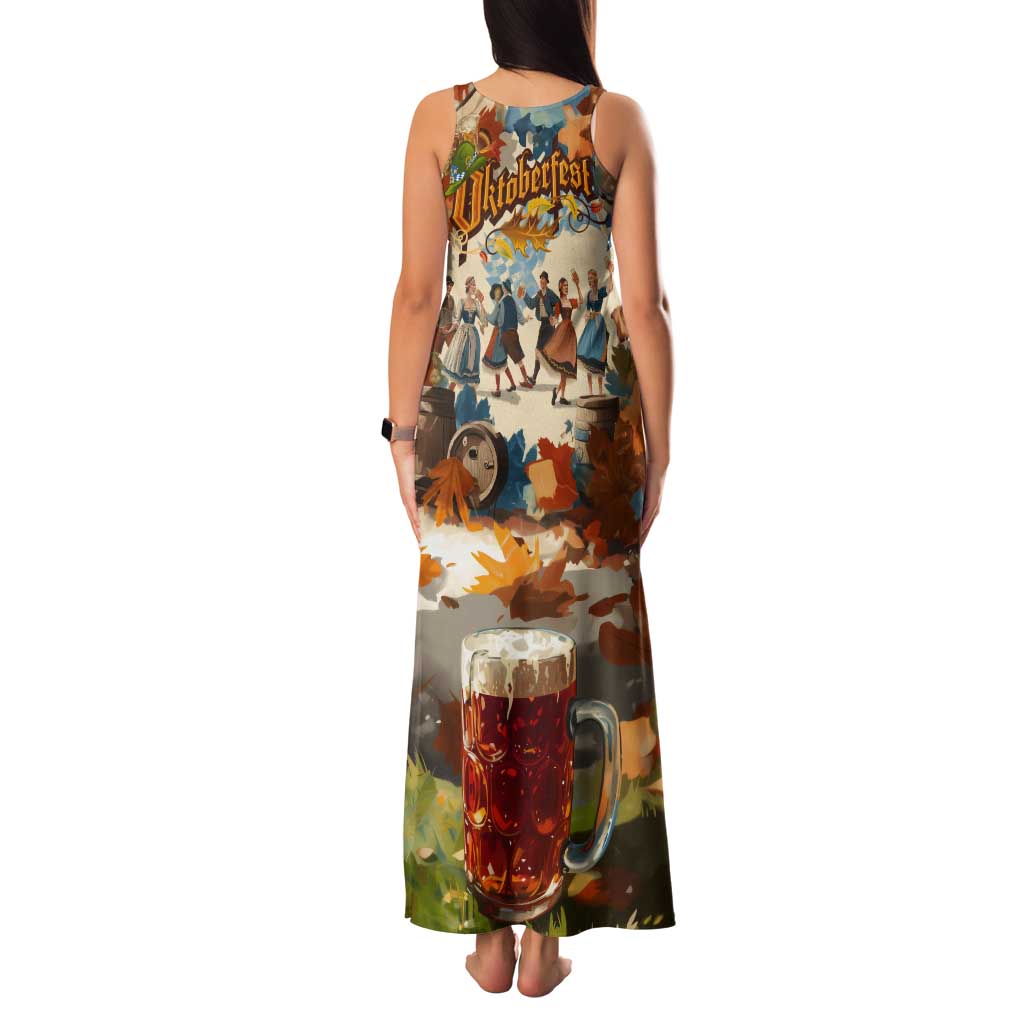 Oktoberfest Tank Maxi Dress with Beer Mug Illustration White Diamond Pattern - Wonder Print Shop