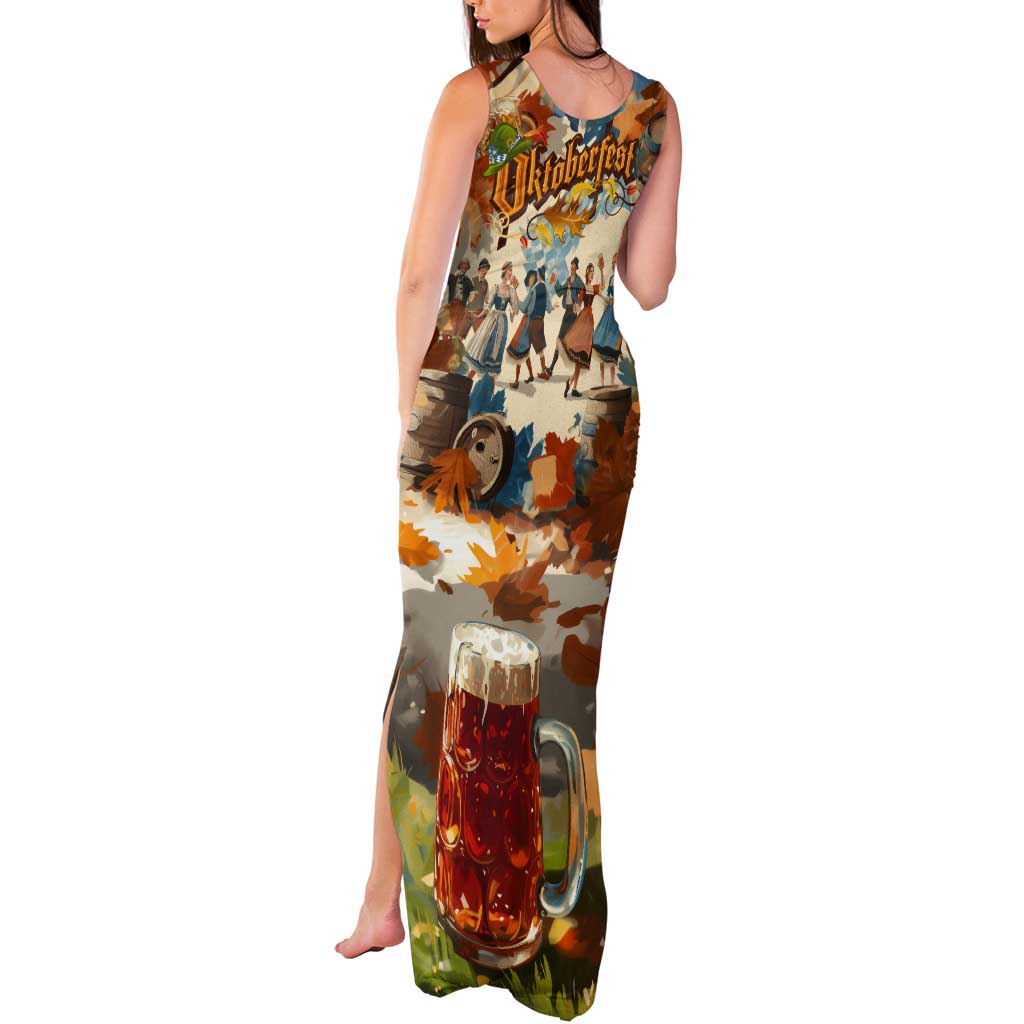 Oktoberfest Tank Maxi Dress with Beer Mug Illustration White Diamond Pattern - Wonder Print Shop