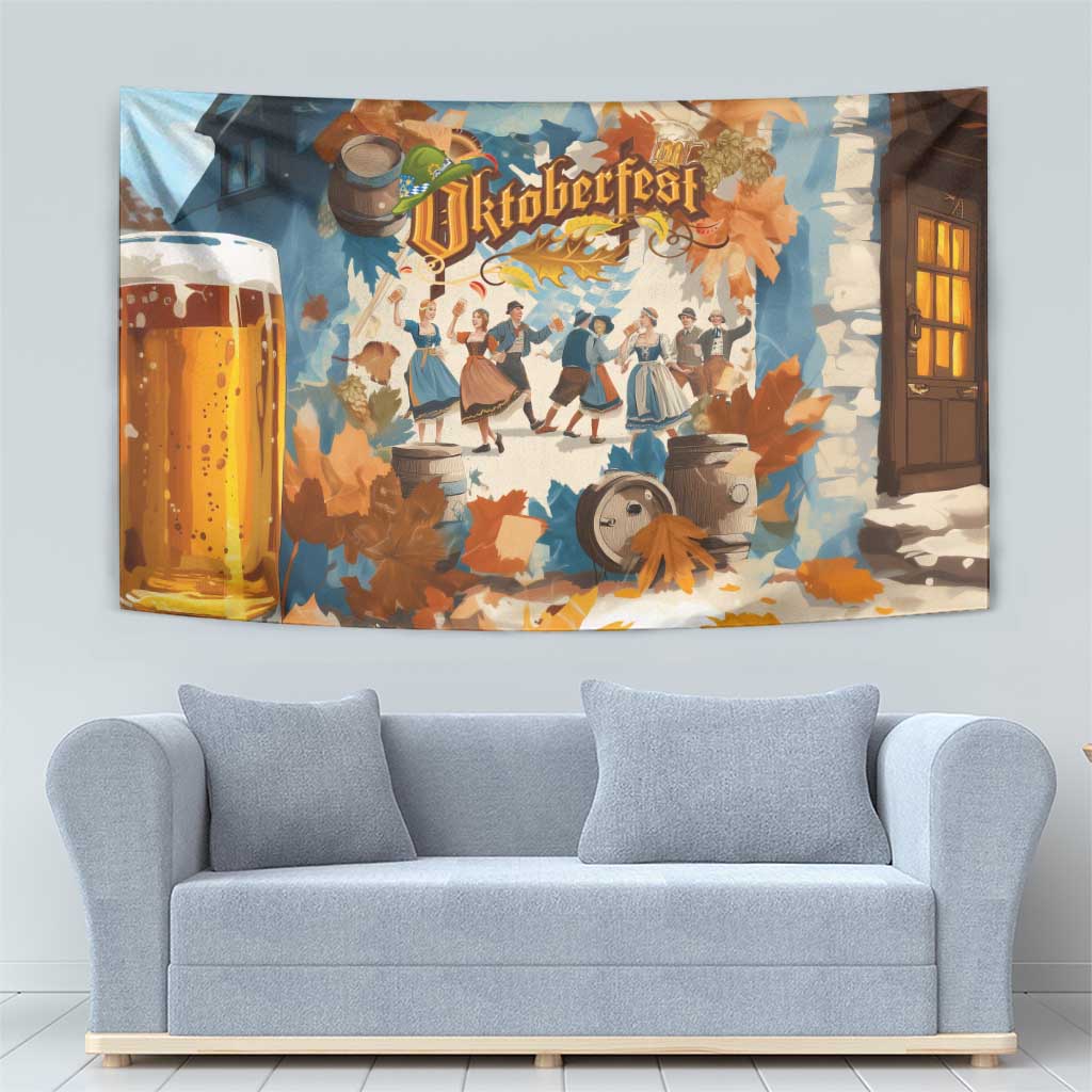 Oktoberfest Tapestry with Beer Mug Illustration White Diamond Pattern - Wonder Print Shop
