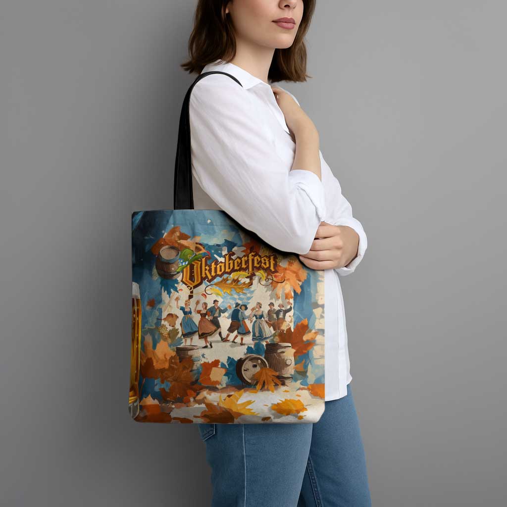 Oktoberfest Tote Bag with Beer Mug Illustration White Diamond Pattern - Wonder Print Shop