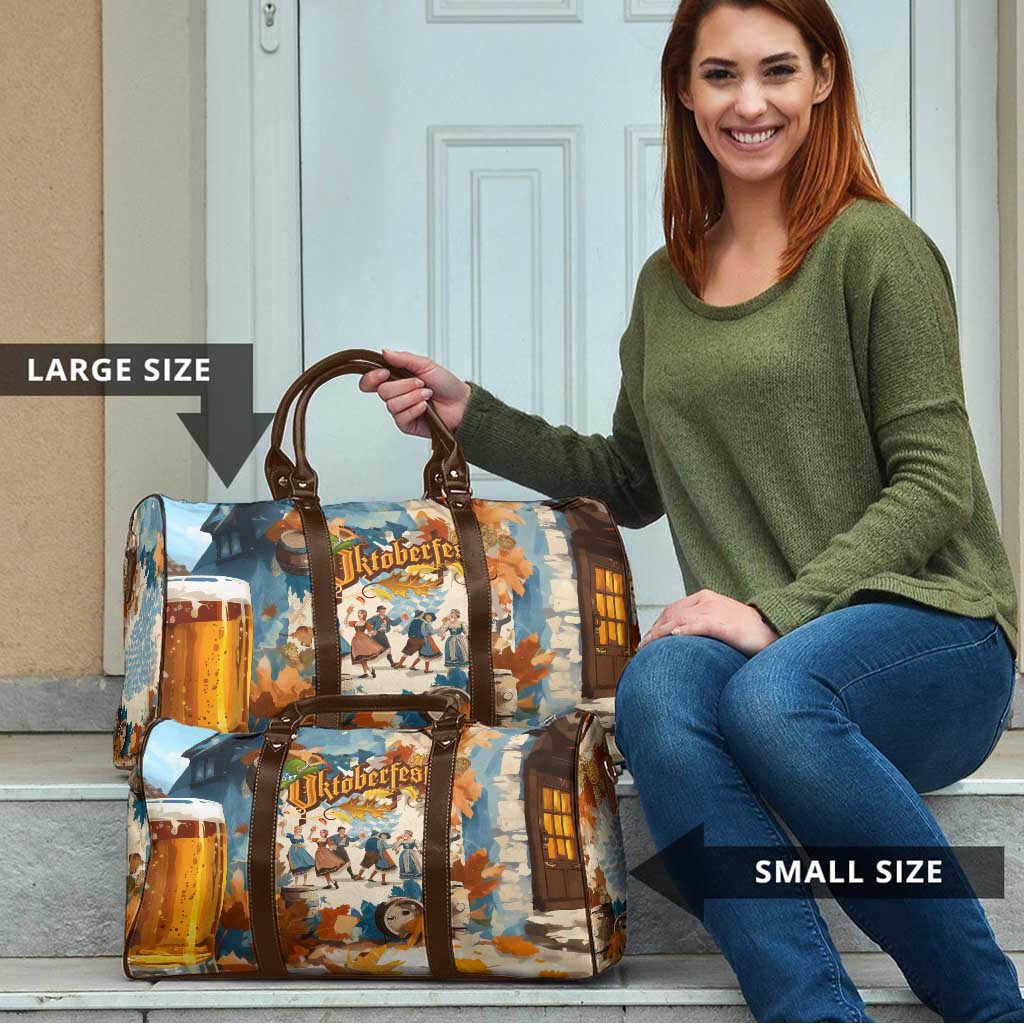 Oktoberfest Travel Bag with Beer Mug Illustration White Diamond Pattern - Wonder Print Shop