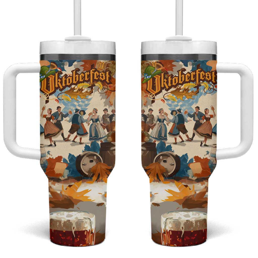 Oktoberfest Tumbler With Handle with Beer Mug Illustration White Diamond Pattern - Wonder Print Shop