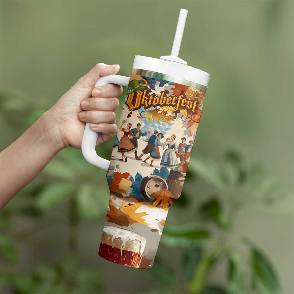 Oktoberfest Tumbler With Handle with Beer Mug Illustration White Diamond Pattern - Wonder Print Shop