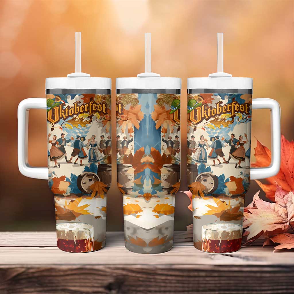 Oktoberfest Tumbler With Handle with Beer Mug Illustration White Diamond Pattern - Wonder Print Shop