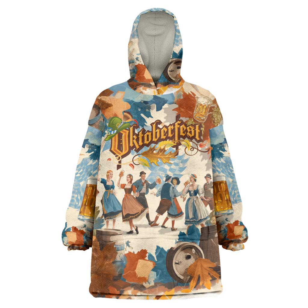 Oktoberfest Wearable Blanket Hoodie with Beer Mug Illustration White Diamond Pattern - Wonder Print Shop