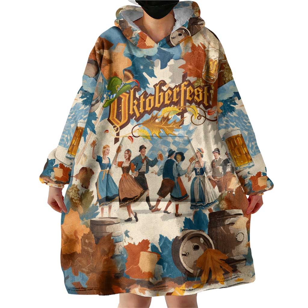 Oktoberfest Wearable Blanket Hoodie with Beer Mug Illustration White Diamond Pattern - Wonder Print Shop