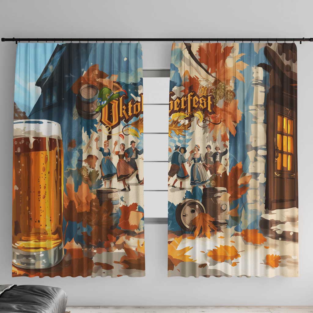 Oktoberfest Window Curtain with Beer Mug Illustration White Diamond Pattern - Wonder Print Shop