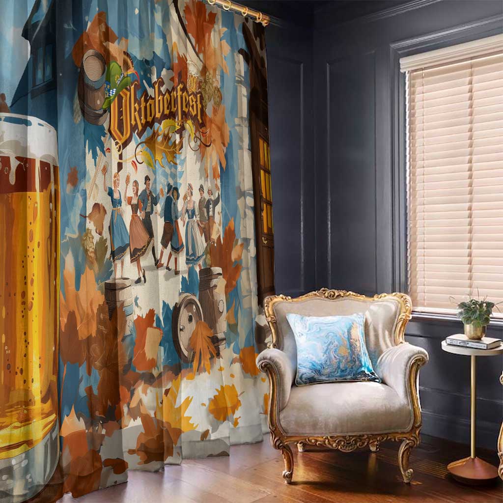 Oktoberfest Window Curtain with Beer Mug Illustration White Diamond Pattern - Wonder Print Shop