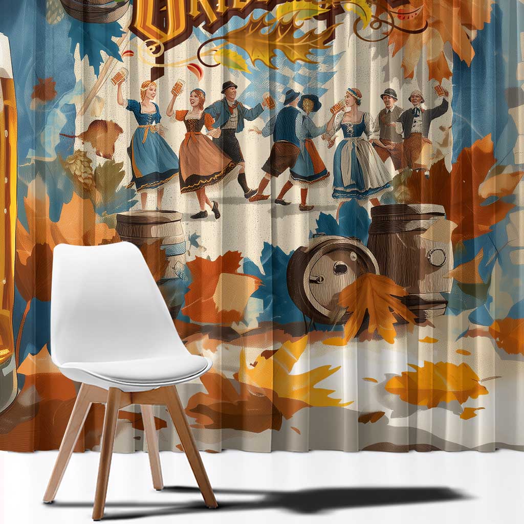 Oktoberfest Window Curtain with Beer Mug Illustration White Diamond Pattern - Wonder Print Shop