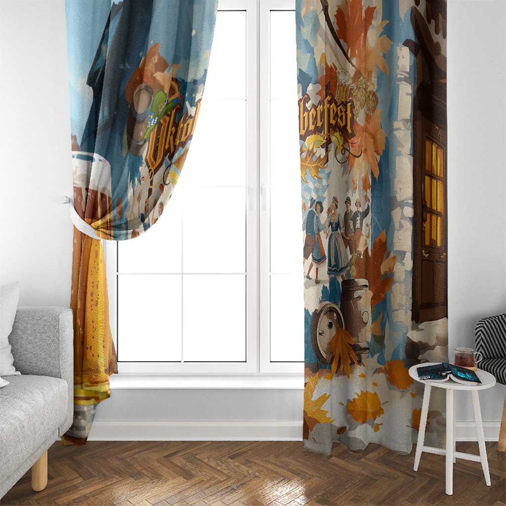Oktoberfest Window Curtain with Beer Mug Illustration White Diamond Pattern - Wonder Print Shop