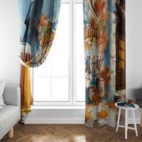 Oktoberfest Window Curtain with Beer Mug Illustration White Diamond Pattern - Wonder Print Shop