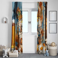 Oktoberfest Window Curtain with Beer Mug Illustration White Diamond Pattern - Wonder Print Shop
