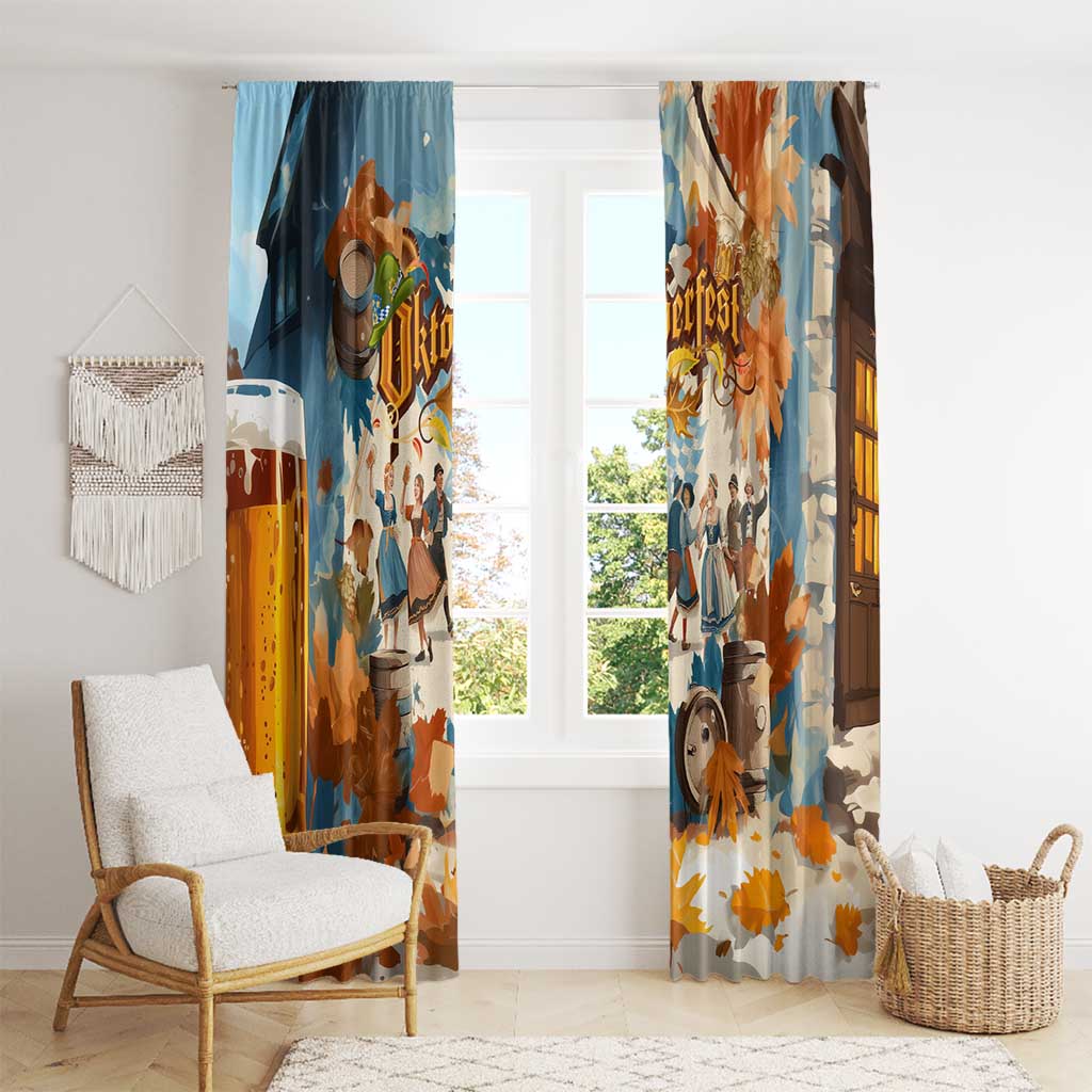 Oktoberfest Window Curtain with Beer Mug Illustration White Diamond Pattern - Wonder Print Shop