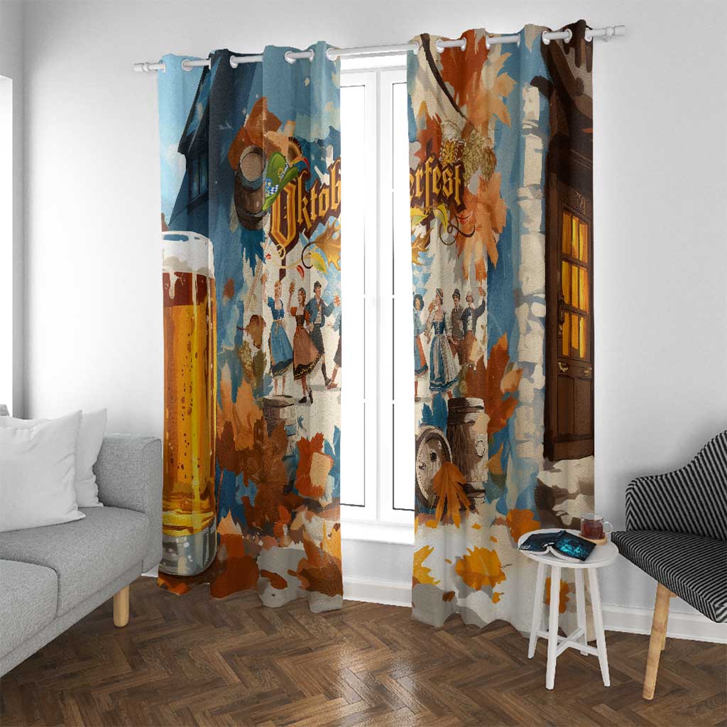 Oktoberfest Window Curtain with Beer Mug Illustration White Diamond Pattern - Wonder Print Shop