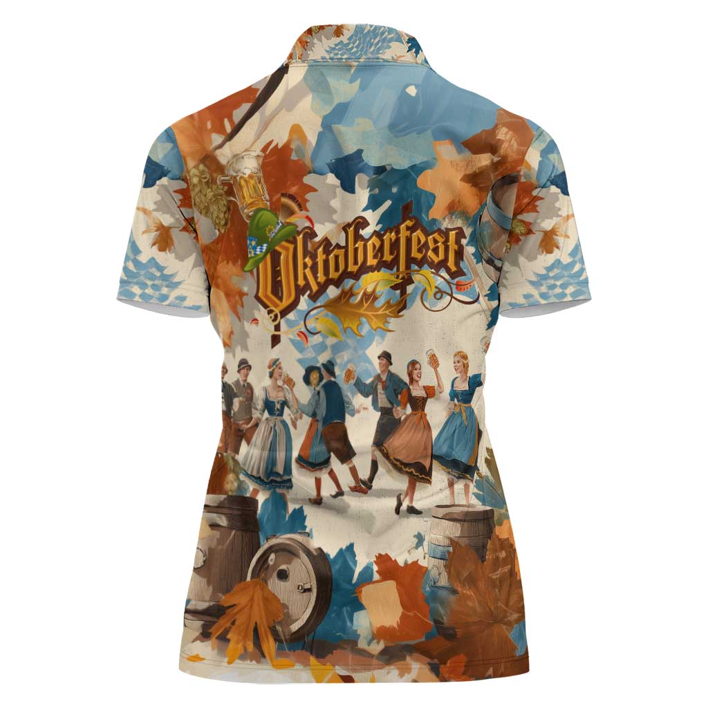 Oktoberfest Women Polo Shirt with Beer Mug Illustration White Diamond Pattern - Wonder Print Shop
