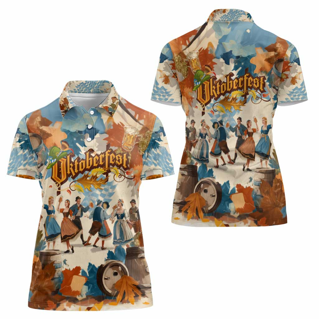 Oktoberfest Women Polo Shirt with Beer Mug Illustration White Diamond Pattern - Wonder Print Shop