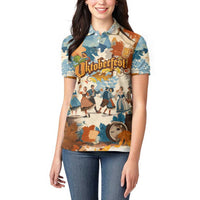 Oktoberfest Women Polo Shirt with Beer Mug Illustration White Diamond Pattern - Wonder Print Shop