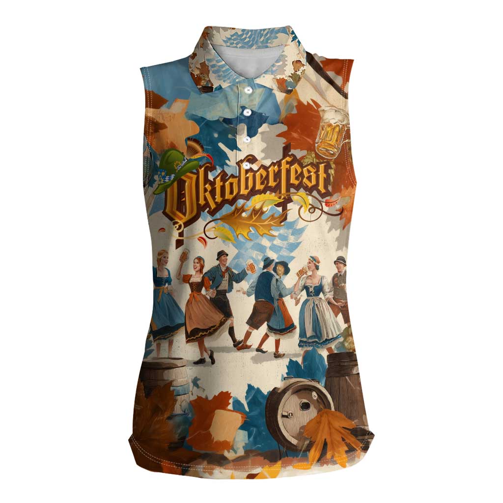 Oktoberfest Women Sleeveless Polo Shirt with Beer Mug Illustration White Diamond Pattern - Wonder Print Shop