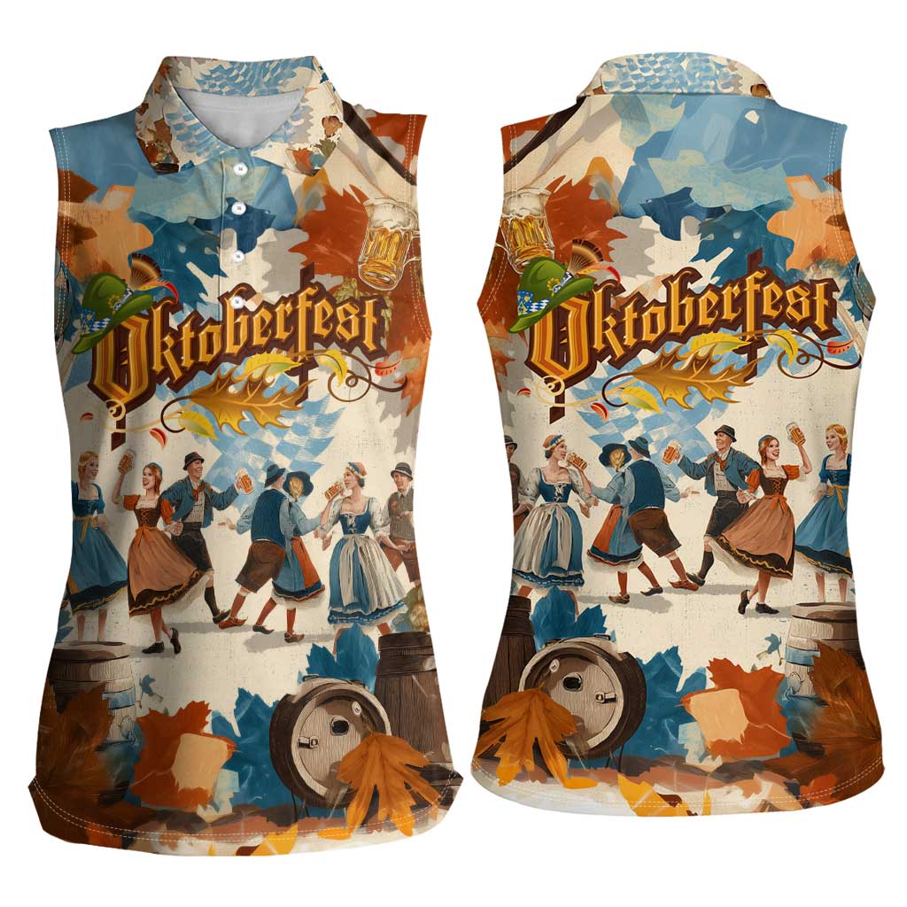 Oktoberfest Women Sleeveless Polo Shirt with Beer Mug Illustration White Diamond Pattern - Wonder Print Shop