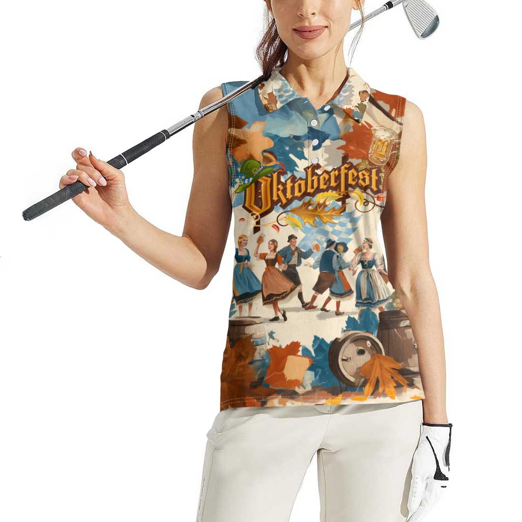 Oktoberfest Women Sleeveless Polo Shirt with Beer Mug Illustration White Diamond Pattern - Wonder Print Shop