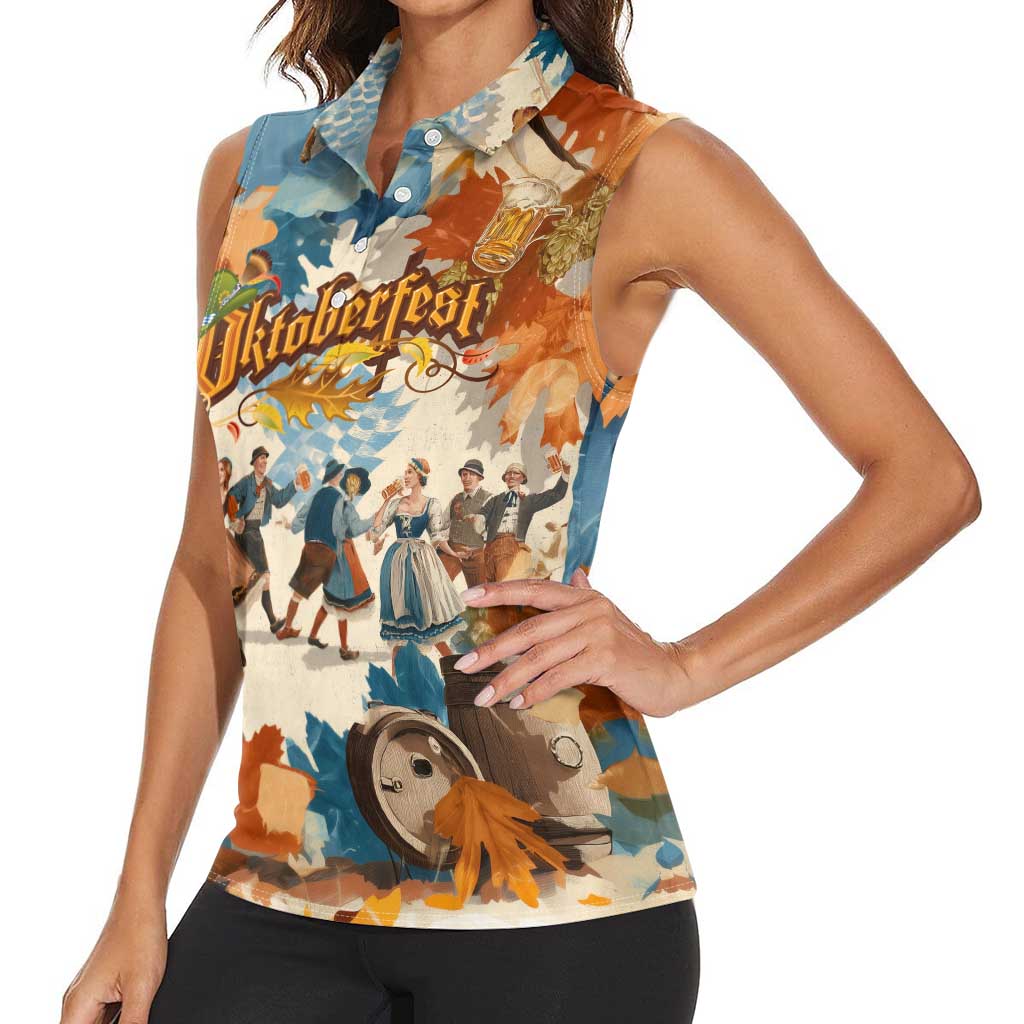 Oktoberfest Women Sleeveless Polo Shirt with Beer Mug Illustration White Diamond Pattern - Wonder Print Shop