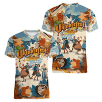 Oktoberfest Women V-Neck T-Shirt with Beer Mug Illustration White Diamond Pattern - Wonder Print Shop