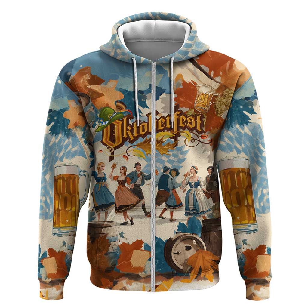 Oktoberfest Zip Hoodie with Beer Mug Illustration White Diamond Pattern - Wonder Print Shop
