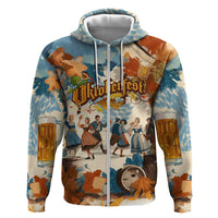 Oktoberfest Zip Hoodie with Beer Mug Illustration White Diamond Pattern - Wonder Print Shop