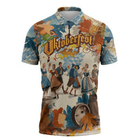 Oktoberfest Zipper Polo Shirt with Beer Mug Illustration White Diamond Pattern - Wonder Print Shop