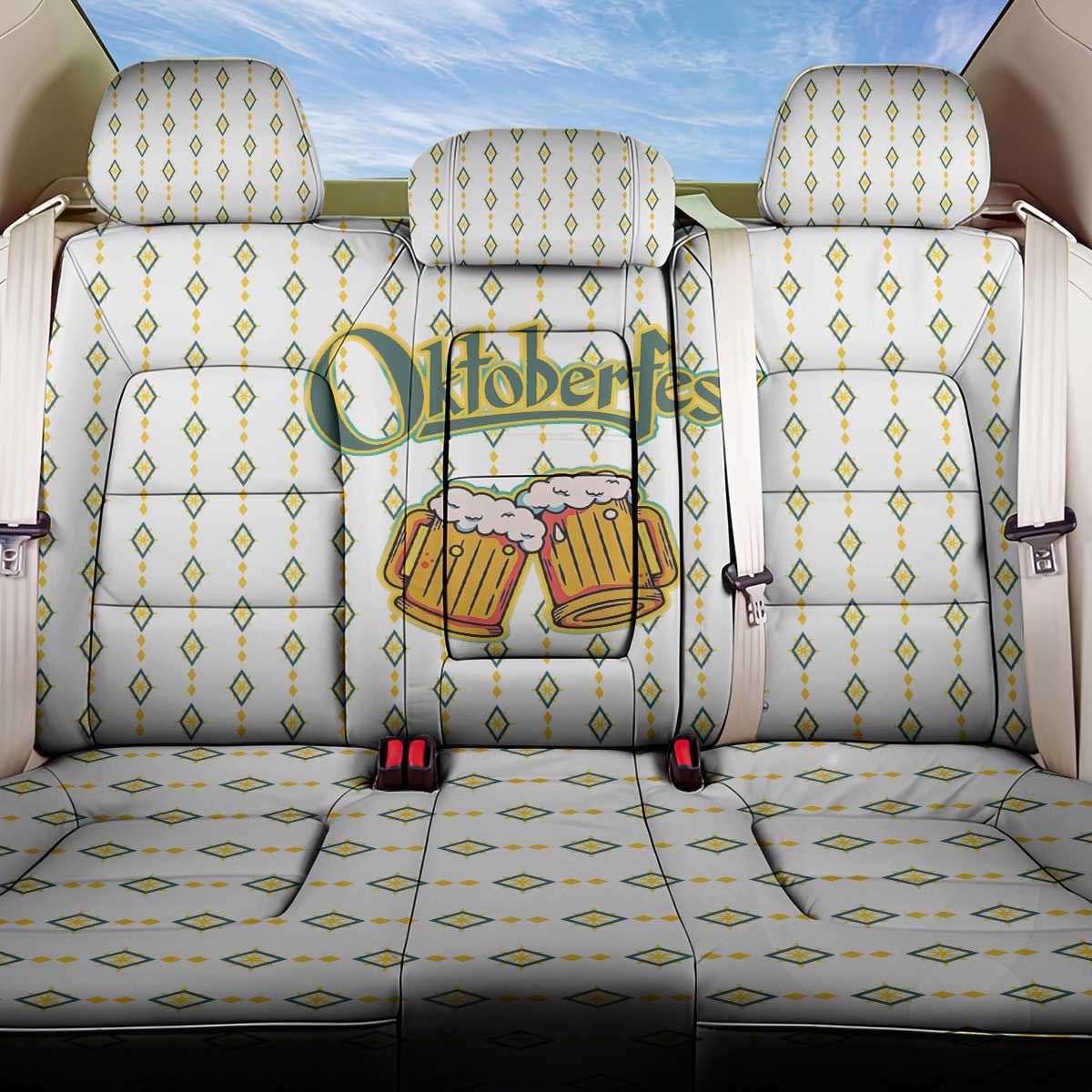 Oktoberfest Back Car Seat Cover with Oktoberfest Beer Mug Illustration White Diamond - Wonder Print Shop