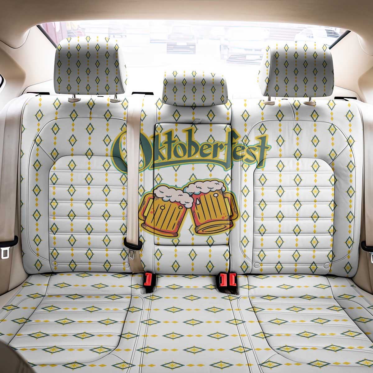 Oktoberfest Back Car Seat Cover with Oktoberfest Beer Mug Illustration White Diamond - Wonder Print Shop