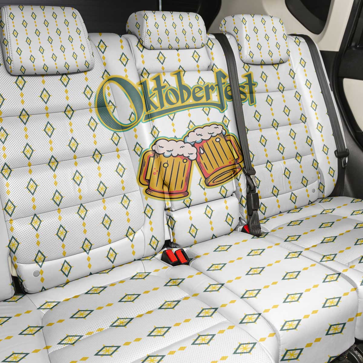 Oktoberfest Back Car Seat Cover with Oktoberfest Beer Mug Illustration White Diamond - Wonder Print Shop
