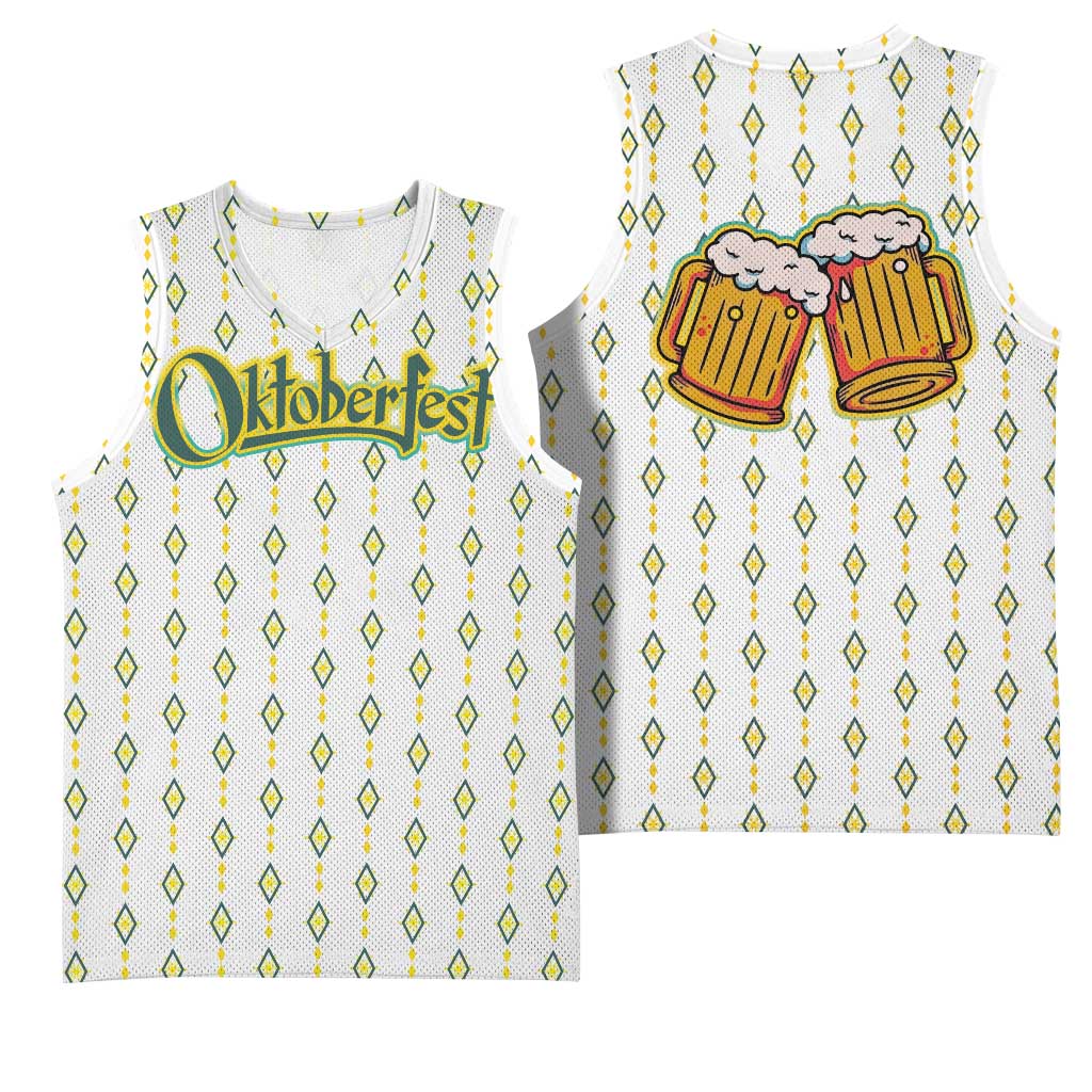 Oktoberfest Basketball Jersey with Oktoberfest Beer Mug Illustration White Diamond - Wonder Print Shop