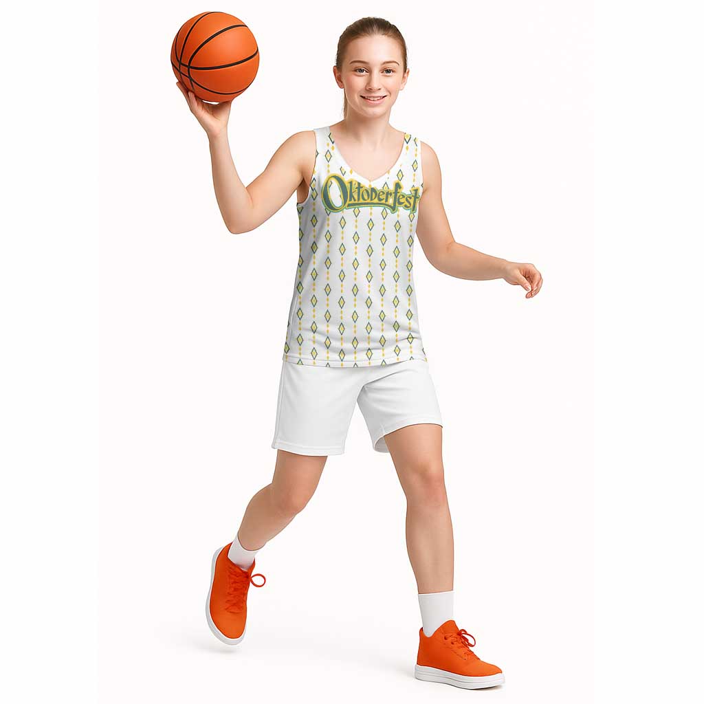 Oktoberfest Basketball Jersey with Oktoberfest Beer Mug Illustration White Diamond - Wonder Print Shop