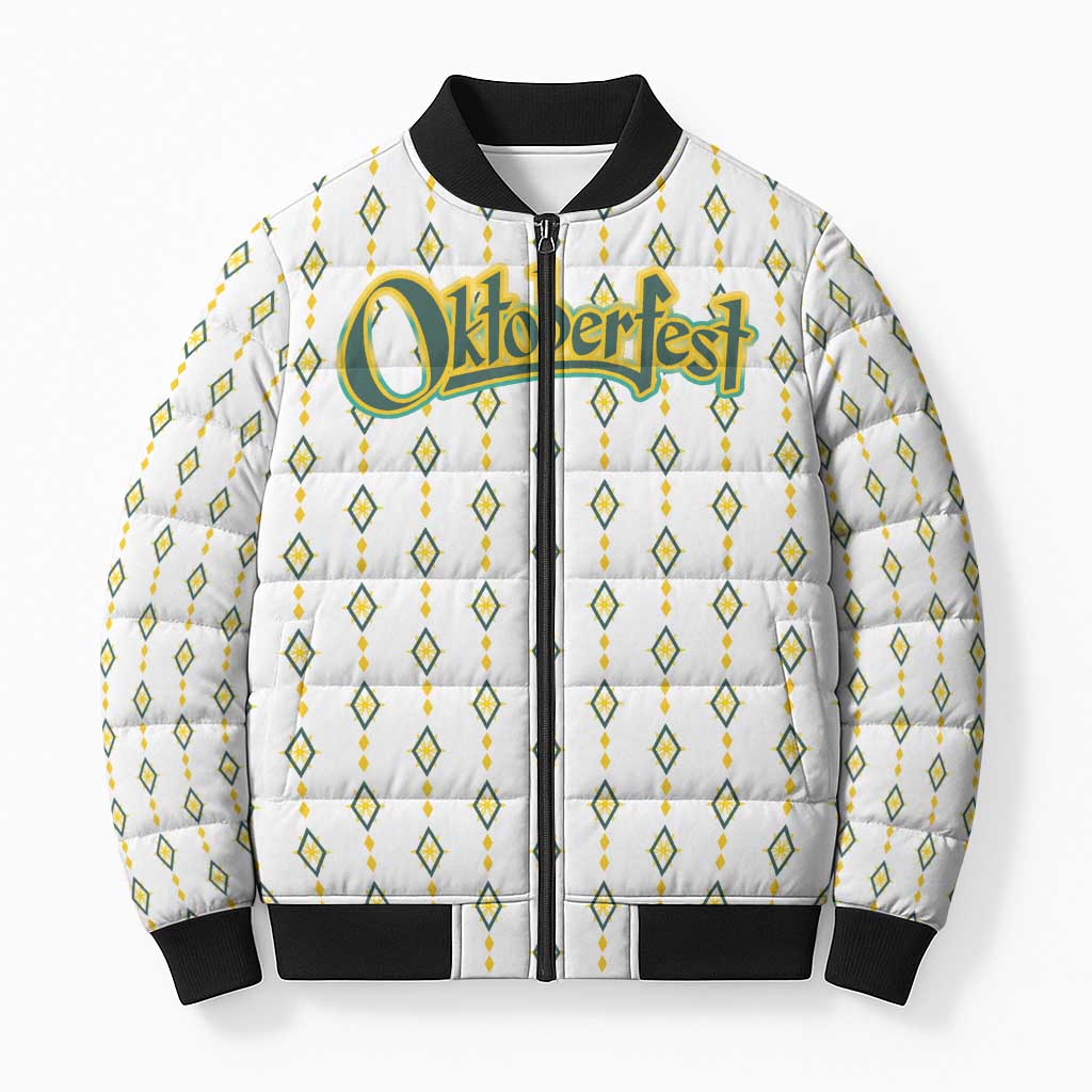 Oktoberfest Bomber Puffer Jacket with Oktoberfest Beer Mug Illustration White Diamond - Wonder Print Shop