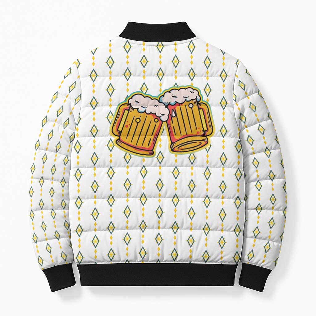 Oktoberfest Bomber Puffer Jacket with Oktoberfest Beer Mug Illustration White Diamond - Wonder Print Shop