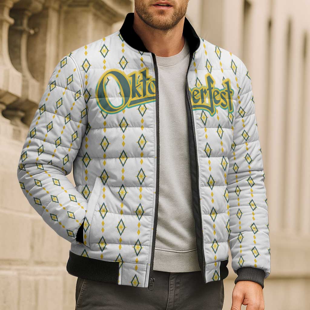 Oktoberfest Bomber Puffer Jacket with Oktoberfest Beer Mug Illustration White Diamond - Wonder Print Shop