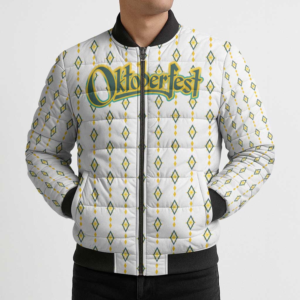 Oktoberfest Bomber Puffer Jacket with Oktoberfest Beer Mug Illustration White Diamond - Wonder Print Shop