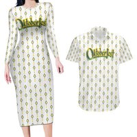 Oktoberfest Couples Matching Long Sleeve Bodycon Dress and Hawaiian Shirt with Oktoberfest Beer Mug Illustration White Diamond - Wonder Print Shop
