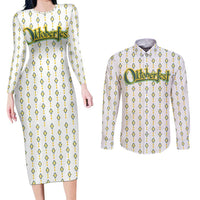 Oktoberfest Couples Matching Long Sleeve Bodycon Dress and Long Sleeve Button Shirt with Oktoberfest Beer Mug Illustration White Diamond - Wonder Print Shop