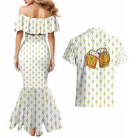Oktoberfest Couples Matching Mermaid Dress and Hawaiian Shirt with Oktoberfest Beer Mug Illustration White Diamond - Wonder Print Shop