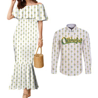 Oktoberfest Couples Matching Mermaid Dress and Long Sleeve Button Shirt with Oktoberfest Beer Mug Illustration White Diamond - Wonder Print Shop